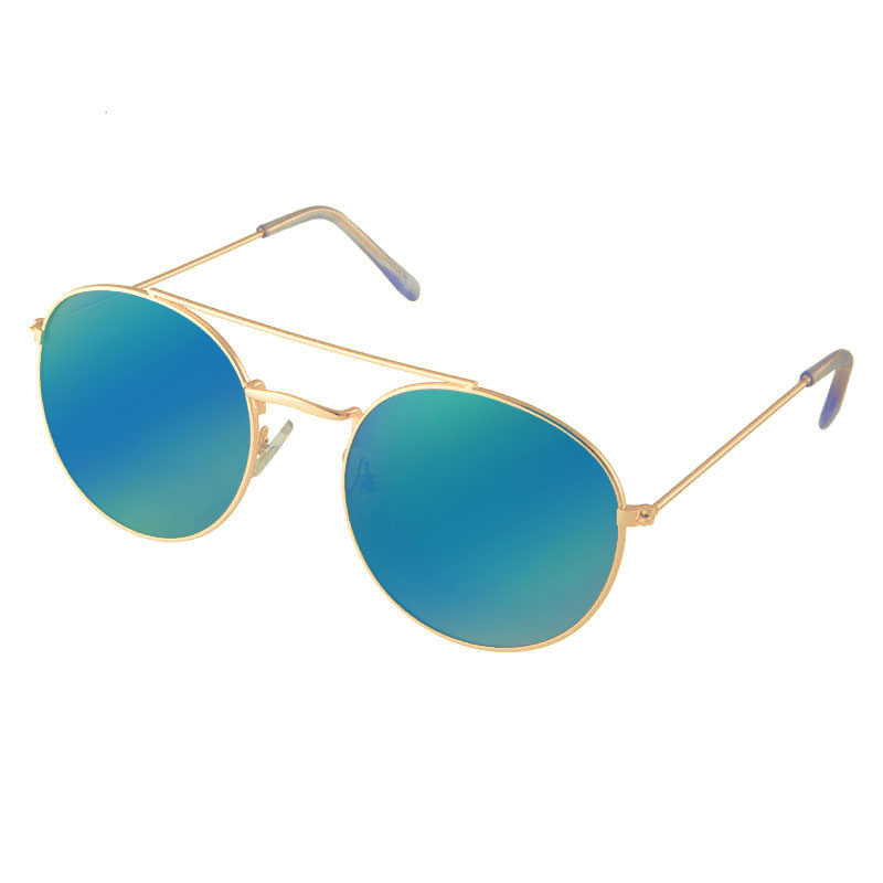 Runde Aviator Solbriller - Grøn-blå spejlglas